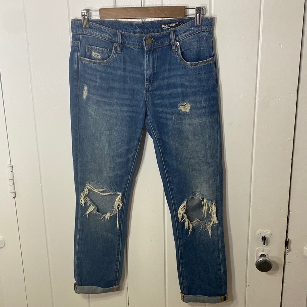 Blank NYC The Ludlow‎ Crop Girlfriend Distressed Medium Wash Whiskered Size 25